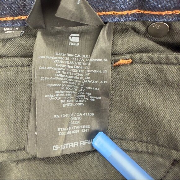 Vintage G-Star Men's Sz 40x31 Staq 3D Tapered Dark Indigo Denim Jeans Button Fly - Picture 3 of 13